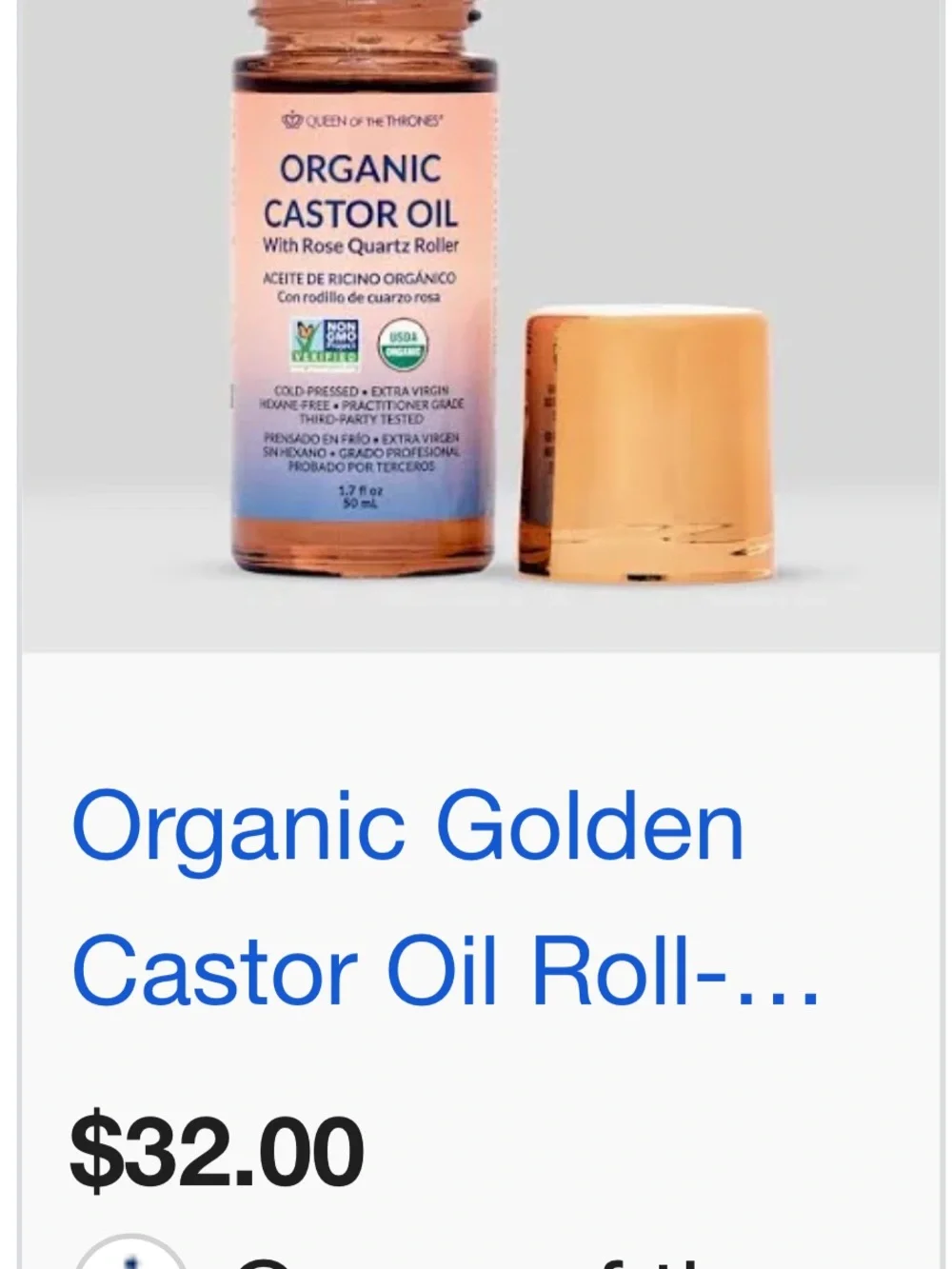 3 packs of Organic Castor Oil with Rose Quartz Roller - Natural Hair & Skin Care